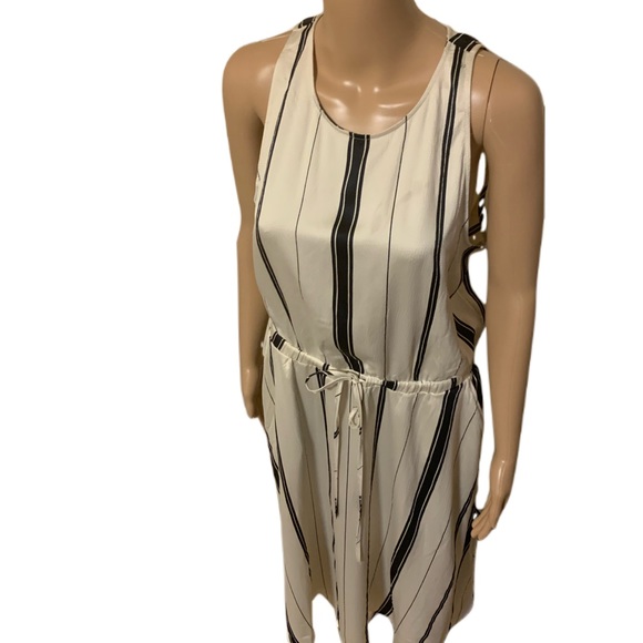 Ann Taylor Ivory Navy Sleeveless Midi Dress Size Large - Picture 2 of 5